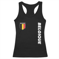 Minimalist Belgique Belgium Flag Shield Graphic Racerback Tank Top French Belgian Pride and European Heritage Souvenir