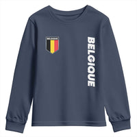 Minimalist Belgique Belgium Flag Shield Graphic Youth Sweatshirt French Belgian Pride and European Heritage Souvenir