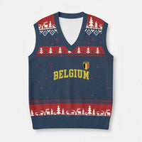 Vintage Belgium Varsity Style Distressed Graphic V-Neck Knit Sweater Vest Classic Collegiate Belgian Pride