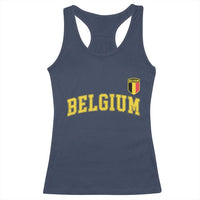 BelgiumVintage Belgium Varsity Style Distressed Graphic Racerback Tank Top Classic Collegiate Belgian Pride
