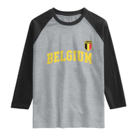 Vintage Belgium Varsity Style Distressed Graphic Raglan Shirt Classic Collegiate Belgian Pride