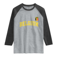 Vintage Belgium Varsity Style Distressed Graphic Raglan Shirt Classic Collegiate Belgian Pride