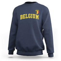 BelgiumVintage Belgium Varsity Style Distressed Graphic Sweatshirt Classic Collegiate Belgian Pride