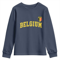 BelgiumVintage Belgium Varsity Style Distressed Graphic Youth Sweatshirt Classic Collegiate Belgian Pride