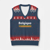 Retro Belgique Belgium Flag Distressed Graphic in French V-Neck Knit Sweater Vest Proud Belgian Heritage and Country Roots Pride Gift