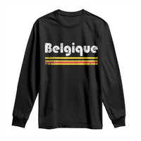 Retro Belgique Belgium Flag Distressed Graphic in French Long Sleeve Shirt Proud Belgian Heritage and Country Roots Pride Gift