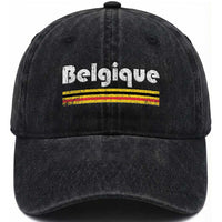 Retro Belgique Belgium Flag Distressed Graphic in French Washed Cotton Baseball Cap Proud Belgian Heritage and Country Roots Pride Gift