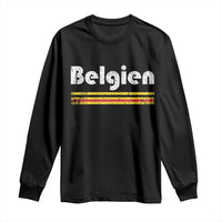 Retro Belgien Belgium Flag Distressed Graphic in German Long Sleeve Shirt Proud Belgian Heritage and Country Roots Pride Gift