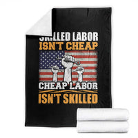 Skilled Labor Patriotic USA Flag Throw Blanket Blue Collar Trade Union Hand Tools Pride Graphic