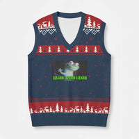 Funny Lizard Lizard Lizard V-Neck Knit Sweater Vest Weirdcore Gecko Meme - Wonder Print Shop
