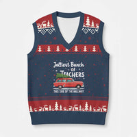 Funny Xmas Teacher V-Neck Knit Sweater Vest Jolliest Bunch Of Teachers This Side Of The Hallway Xmas PJ Gift - Wonder Print Shop