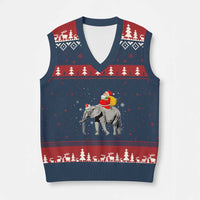 Xmas Santa Riding Elephant V-Neck Knit Sweater Vest Xmas Tree Light Funny Festive - Wonder Print Shop