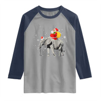 Christmas Santa Riding Elephant Raglan Shirt Xmas Tree Light Funny Festive