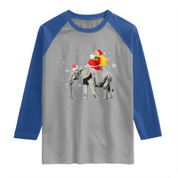 Christmas Santa Riding Elephant Raglan Shirt Xmas Tree Light Funny Festive