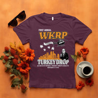 WKRP Turkey Drop with Les Nessman T Shirt Retro Thanksgiving Humor for Classic TV Fans - Wonder Print Shop