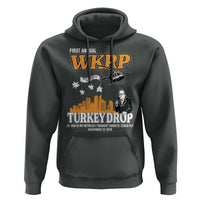 WKRP Turkey Drop with Les Nessman Hoodie Retro Thanksgiving Humor for Classic TV Fans - Wonder Print Shop