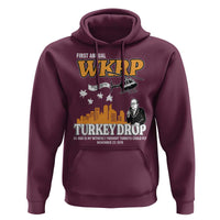 WKRP Turkey Drop with Les Nessman Hoodie Retro Thanksgiving Humor for Classic TV Fans - Wonder Print Shop