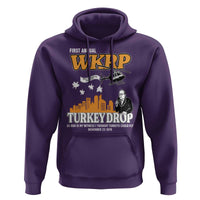 WKRP Turkey Drop with Les Nessman Hoodie Retro Thanksgiving Humor for Classic TV Fans - Wonder Print Shop