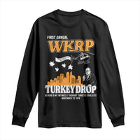 WKRP Turkey Drop with Les Nessman Long Sleeve Shirt Retro Thanksgiving Humor for Classic TV Fans - Wonder Print Shop