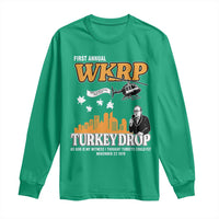 WKRP Turkey Drop with Les Nessman Long Sleeve Shirt Retro Thanksgiving Humor for Classic TV Fans - Wonder Print Shop