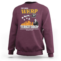 WKRP Turkey Drop with Les Nessman Sweatshirt Retro Thanksgiving Humor for Classic TV Fans - Wonder Print Shop