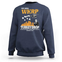 WKRP Turkey Drop with Les Nessman Sweatshirt Retro Thanksgiving Humor for Classic TV Fans - Wonder Print Shop