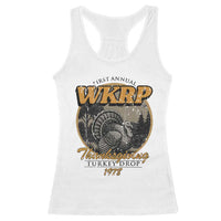 Retro WKRP Thanksgiving Turkey Drop 1978 Racerback Tank Top Distressed Vintage Holiday - Wonder Print Shop