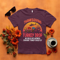 Retro Thanksgiving Turkey Drop T Shirt Parachuting Turkeys Funny 70s Parody - Wonder Print Shop