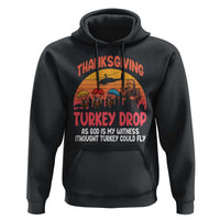 Retro Thanksgiving Turkey Drop Hoodie Parachuting Turkeys Funny 70s Parody - Wonder Print Shop