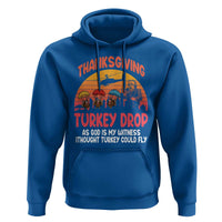 Retro Thanksgiving Turkey Drop Hoodie Parachuting Turkeys Funny 70s Parody - Wonder Print Shop
