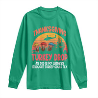 Retro Thanksgiving Turkey Drop Long Sleeve Shirt Parachuting Turkeys Funny 70s Parody - Wonder Print Shop