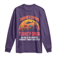 Retro Thanksgiving Turkey Drop Long Sleeve Shirt Parachuting Turkeys Funny 70s Parody - Wonder Print Shop