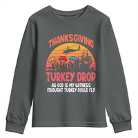 Retro Thanksgiving Turkey Drop Youth Sweatshirt Parachuting Turkeys Funny 70s Parody - Wonder Print Shop