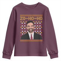 Zo Ho Ho Ugly Christmas Sweater Youth Sweatshirt Funny Zohran Mamdani Holiday - Wonder Print Shop
