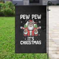 Funny Pew Pew Santa Christmas Garden Flag Angry Santa with Candy Cane Guns Holiday Humor - Wonder Print Shop