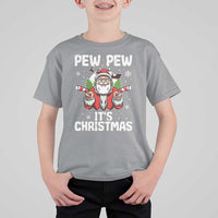 Funny Pew Pew Santa Christmas T Shirt For Kid Angry Santa with Candy Cane Guns Holiday Humor - Wonder Print Shop