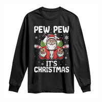 Funny Pew Pew Santa Christmas Long Sleeve Shirt Angry Santa with Candy Cane Guns Holiday Humor - Wonder Print Shop