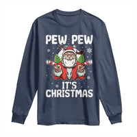 Funny Pew Pew Santa Christmas Long Sleeve Shirt Angry Santa with Candy Cane Guns Holiday Humor - Wonder Print Shop