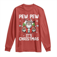 Funny Pew Pew Santa Christmas Long Sleeve Shirt Angry Santa with Candy Cane Guns Holiday Humor - Wonder Print Shop