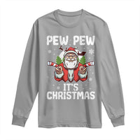 Funny Pew Pew Santa Christmas Long Sleeve Shirt Angry Santa with Candy Cane Guns Holiday Humor - Wonder Print Shop