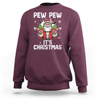 Funny Pew Pew Santa Christmas Sweatshirt Angry Santa with Candy Cane Guns Holiday Humor - Wonder Print Shop