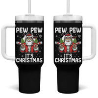 Funny Pew Pew Santa Christmas Tumbler With Handle Angry Santa with Candy Cane Guns Holiday Humor - Wonder Print Shop