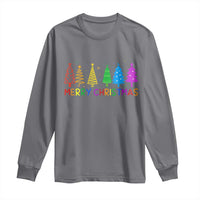 Colorful Rainbow Christmas Trees Long Sleeve Shirt Merry Xmas Fun Festive Holiday Pride Gift - Wonder Print Shop