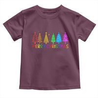 Colorful Rainbow Christmas Trees Toddler T Shirt Merry Xmas Fun Festive Holiday Pride Gift - Wonder Print Shop