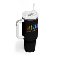 Colorful Rainbow Christmas Trees Tumbler With Handle Merry Xmas Fun Festive Holiday Pride Gift - Wonder Print Shop