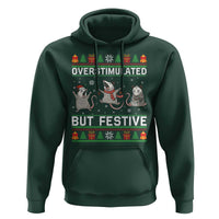 Overstimulated But Festive Opossum Christmas Hoodie Funny Holiday Anxiety Gag Gift for Introverts - Wonder Print Shop