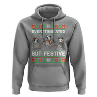 Overstimulated But Festive Opossum Christmas Hoodie Funny Holiday Anxiety Gag Gift for Introverts - Wonder Print Shop
