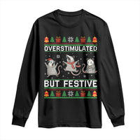 Overstimulated But Festive Opossum Christmas Long Sleeve Shirt Funny Holiday Anxiety Gag Gift for Introverts - Wonder Print Shop