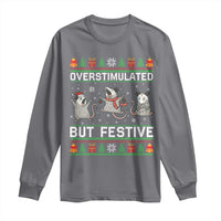 Overstimulated But Festive Opossum Christmas Long Sleeve Shirt Funny Holiday Anxiety Gag Gift for Introverts - Wonder Print Shop