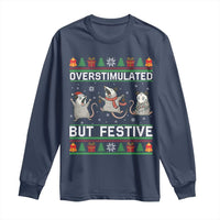 Overstimulated But Festive Opossum Christmas Long Sleeve Shirt Funny Holiday Anxiety Gag Gift for Introverts - Wonder Print Shop